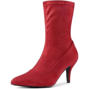 imageAllegra K Womens Pointy Toe Stretch Sock Stiletto Heels Ankle BootsRed