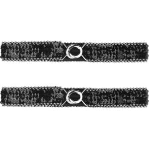 imageAllegra K Womens Skinny Elastic Waist Belts Sequins Decor Stretchy Belts for Dresses 2PCSSilver Side Black