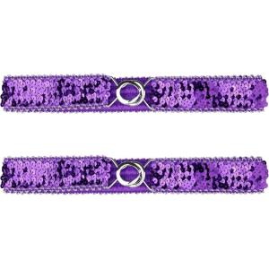 imageAllegra K Womens Skinny Elastic Waist Belts Sequins Decor Stretchy Belts for Dresses 2PCSSilver Side Purple
