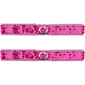 imageAllegra K Womens Skinny Elastic Waist Belts Sequins Decor Stretchy Belts for Dresses 2PCSSilver Side Rose Red