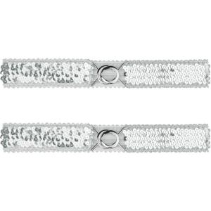 imageAllegra K Womens Skinny Elastic Waist Belts Sequins Decor Stretchy Belts for Dresses 2PCSSilver Side Silver