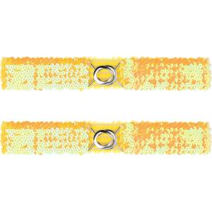 imageAllegra K Womens Skinny Elastic Waist Belts Sequins Decor Stretchy Belts for Dresses 2PCSYellow
