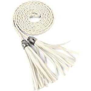 imageAllegra K Womens Tassel Braided Belts Skinny Woven Waist Belts for Skirt DressBeige