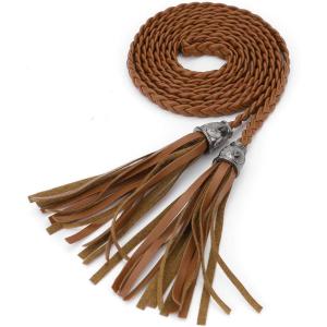 imageAllegra K Womens Tassel Braided Belts Skinny Woven Waist Belts for Skirt DressBrown