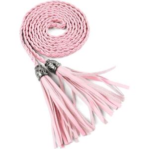 imageAllegra K Womens Tassel Braided Belts Skinny Woven Waist Belts for Skirt DressPink