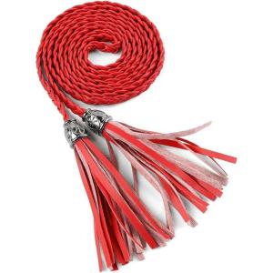 imageAllegra K Womens Tassel Braided Belts Skinny Woven Waist Belts for Skirt DressRed