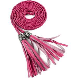 imageAllegra K Womens Tassel Braided Belts Skinny Woven Waist Belts for Skirt DressRose Red