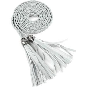 imageAllegra K Womens Tassel Braided Belts Skinny Woven Waist Belts for Skirt DressSilver