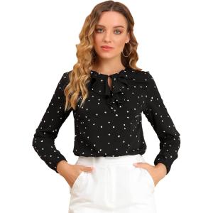 imageAllegra K Womens Vintage Ruffle Neck Chiffon Printed Top Halloween Long Sleeve Casual Office BlouseBlackhearts