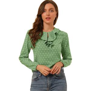 imageAllegra K Womens Vintage Ruffle Neck Chiffon Printed Top Halloween Long Sleeve Casual Office BlouseGreenhearts