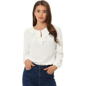 imageAllegra K Womens Vintage Ruffle Neck Chiffon Printed Top Halloween Long Sleeve Casual Office BlouseWhitesolid