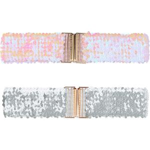 imageAllegra K Womens Wide Waist Belts Interlock Buckles Sequins Decor Shinny Stretchy Belts 2PCSCarnation