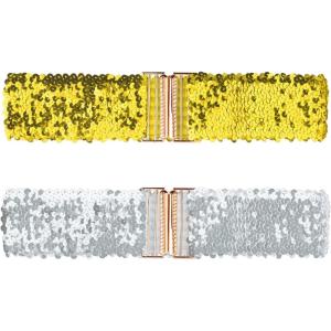 imageAllegra K Womens Wide Waist Belts Interlock Buckles Sequins Decor Shinny Stretchy Belts 2PCSGold