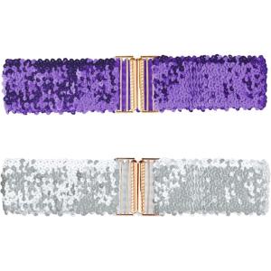 imageAllegra K Womens Wide Waist Belts Interlock Buckles Sequins Decor Shinny Stretchy Belts 2PCSLight Purple