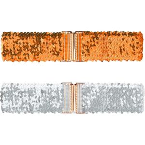 imageAllegra K Womens Wide Waist Belts Interlock Buckles Sequins Decor Shinny Stretchy Belts 2PCSOrange