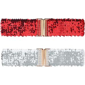 imageAllegra K Womens Wide Waist Belts Interlock Buckles Sequins Decor Shinny Stretchy Belts 2PCSRed