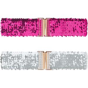 imageAllegra K Womens Wide Waist Belts Interlock Buckles Sequins Decor Shinny Stretchy Belts 2PCSRose Red