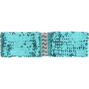imageuxcell Ladies Sequins Decor Metal Interlocking Buckles Elastic Waist BeltLight Blue
