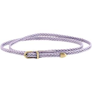imageuxcell Women Skinny Braided Belt Woven  Pin Buckle Casual Waist Belt for DressesLight Purple