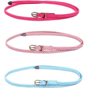 imageuxcell Women Skinny Braided Belt Woven  Pin Buckle Casual Waist Belt for DressesRosepinksky Blue