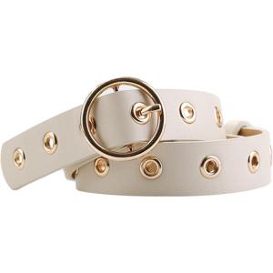 imageuxcell Womens Leather Belt for Jeans Dress Pants Studded Grommet with Circle Metal BuckleBeige