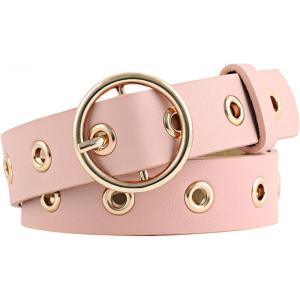 imageuxcell Womens Leather Belt for Jeans Dress Pants Studded Grommet with Circle Metal BucklePink