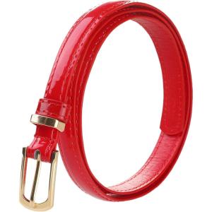 imageuxcell Womens Patent Leather PU Skinny Waist Belt for Jeans with Alloy BuckleRed1
