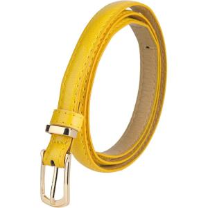 imageuxcell Womens Patent Leather PU Skinny Waist Belt for Jeans with Alloy BuckleYellow