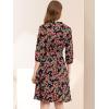 imageAllegra K Floral Dress for Womens Tie Neck 34 Sleeve Work Midi Flowy Flare Dress