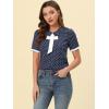 imageAllegra K Polka Dots Blouse for Womens Contrast Tie Peter Pan Collar Vintage ShirtDark Blue