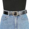 imageAllegra K Women Pin Buckle Belt Soft Wide Waist Belt Casual Dresses Jeans PantsBlack golden Buckle