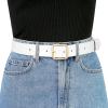imageAllegra K Women Pin Buckle Belt Soft Wide Waist Belt Casual Dresses Jeans PantsWhite golden Buckle