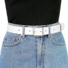 imageAllegra K Women Pin Buckle Belt Soft Wide Waist Belt Casual Dresses Jeans PantsWhite silvery Buckle