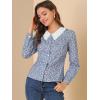 imageAllegra K Womens Casual Floral Lace Trim Collared Button Down Long Sleeve Blouse