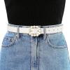 imageAllegra K Womens Pearl Waistband Skinny Leather Adjustable Pin Buckle Belt for Jeans Dresses PantsWhite