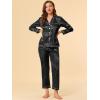 imageAllegra K Womens Satin Night Suits Valentines Day Button Down with Pants Silky Lounge Pajama SetsBlack