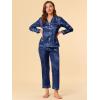 imageAllegra K Womens Satin Night Suits Valentines Day Button Down with Pants Silky Lounge Pajama SetsDark Blue