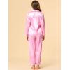 imageAllegra K Womens Satin Night Suits Valentines Day Button Down with Pants Silky Lounge Pajama SetsPink