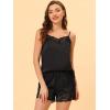 imageAllegra K Womens Satin Sleepwear Lace Trim Camisole Tops with Shorts Lounge Silky Pajama SetsBlack