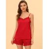 imageAllegra K Womens Satin Sleepwear Lace Trim Camisole Tops with Shorts Lounge Silky Pajama SetsRed