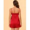 imageAllegra K Womens Satin Sleepwear Lace Trim Camisole Tops with Shorts Lounge Silky Pajama SetsRed