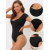 imageAllegra K Womens Square Neck Bodysuit Tummy Control Shapewear Thong Short Sleeve Tshirt Leotard Jumpsuit TopsBlack
