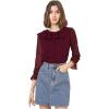imageAllegra K Womens Swiss Dots Blouse Bracelet Sleeves Chiffon Boho Ruffle Neck TopsBurgundy