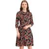 imageAllegra K Floral Dress for Womens Tie Neck 34 Sleeve Work Midi Flowy Flare Dress