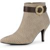 imageAllegra K Womens Buckle Plaid Stiletto Heels Houndstooth Ankle BootsKhaki