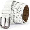 imageuxcell Hollow Floral Retro Vintage Faux Leather Belt With Buckle for WomenWhite