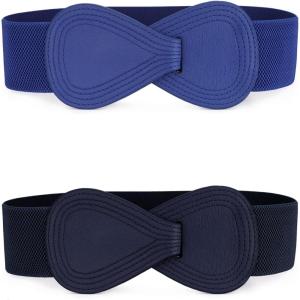 imageAllegra K 2Pcs Women Plus Size Elastic Dress Belts Interlock Buckle Strethy Waist Belt for DressNavy Blue  Blue