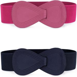 imageAllegra K 2Pcs Women Plus Size Elastic Dress Belts Interlock Buckle Strethy Waist Belt for DressNavy Blue  Rose Red