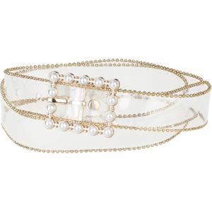 imageAllegra K Ladies Clear Waist Belts for Jeans Trousers Transparent Belts Rectangle BuckleGold