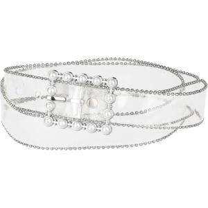 imageAllegra K Ladies Clear Waist Belts for Jeans Trousers Transparent Belts Rectangle BuckleSilver